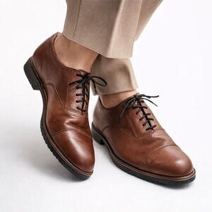 Vintage Dexter Men Brown Leather‎ Cap Toe Oxford Dress Shoes 14M Waterproof USA